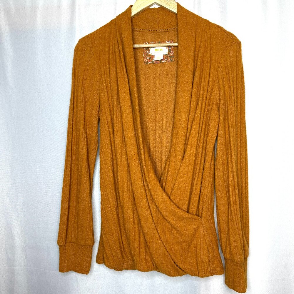 Anthropologie Maeve Deep V-neck Pullover Top, Small Boho Nature Shawl Collar
